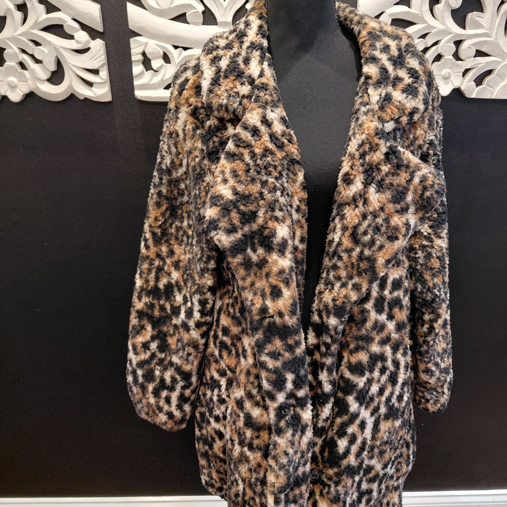 Rouge! Leopard Print Teddy Coat - Black & Brown